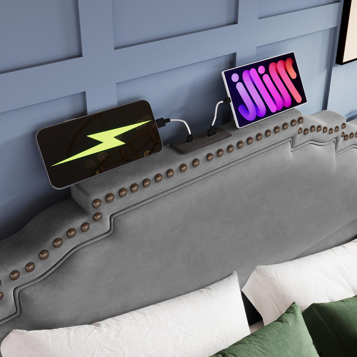 POLSTERBETT 160/200 cm Grau aus Samt mit LED und 4 Schubladen - Grau, Textil (160/200cm) - OKMYHOME