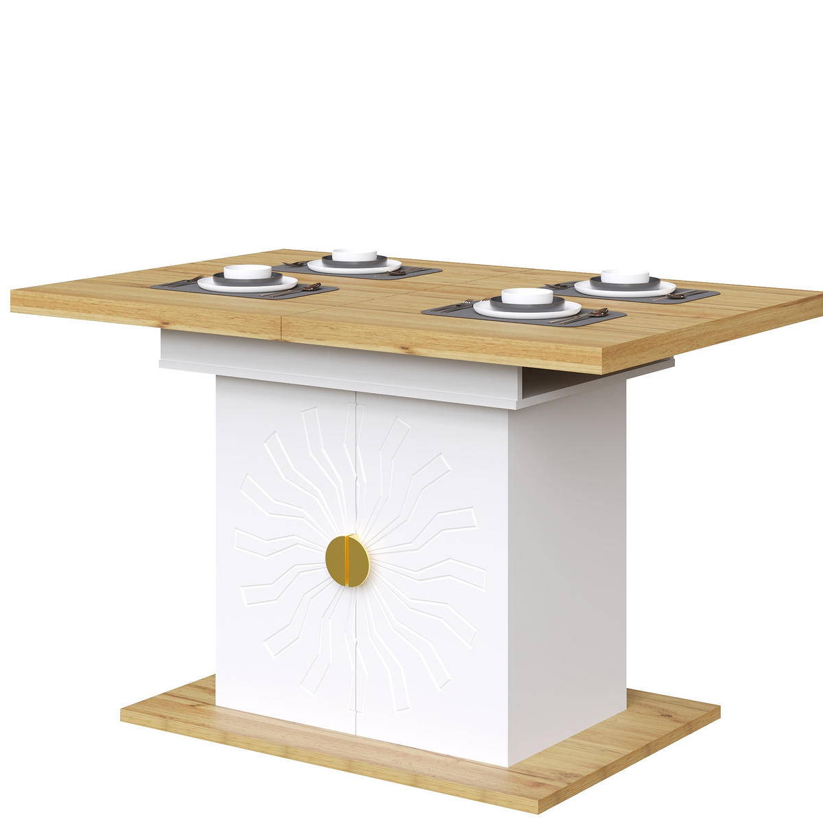 ESSTISCH 110(140)/76/70 cm Weiß aus MDF mit Ausziehfunktion - Weiß, Holzwerkstoff (110/70/76.5cm) - OKMYHOME