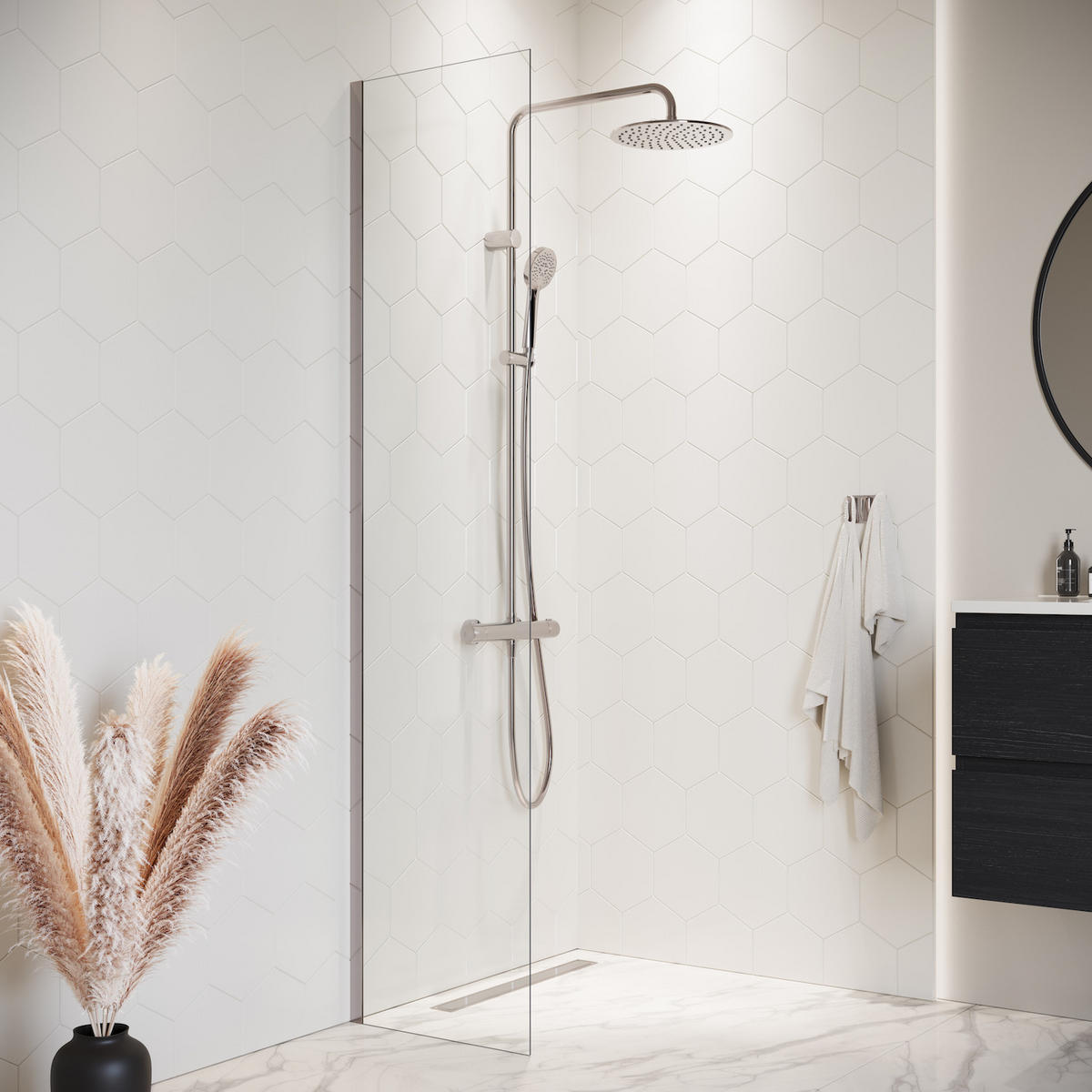 DUSCHWAND Florida - 40 x 200 cm - Chrom - Walk-In Duschabtrennung aus Sicherheitsglas - Chromfarben, Glas (40/200cm) - Badplaats