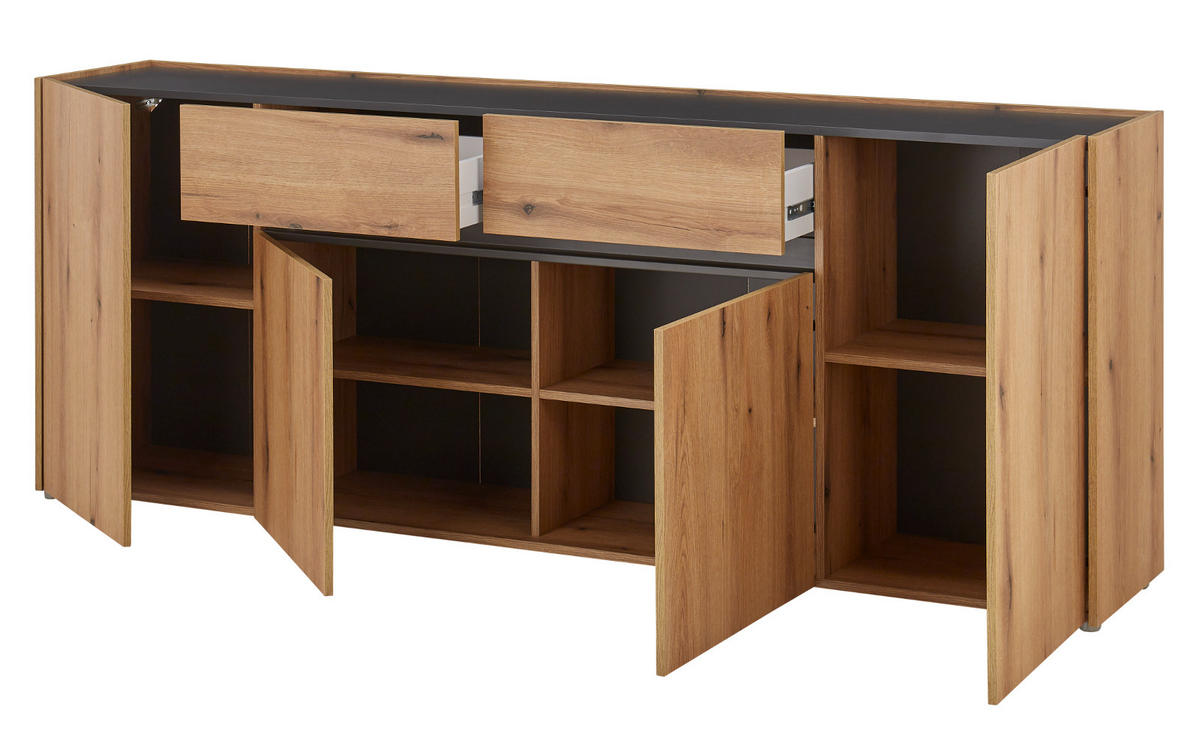 SIDEBOARD Evoke Eiche, grau, Kommode 223 x 87 cm - Eichefarben/Silberfarben, Holz/Holzwerkstoff (312/198/42cm) - Furn.Design