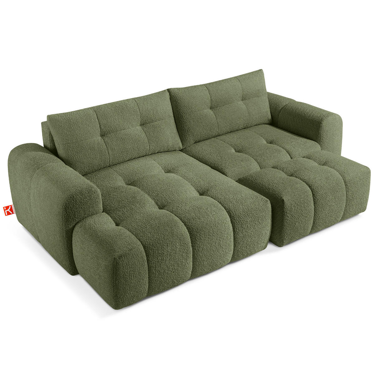 ECKSOFA MIT HOCKER RAVIA, Bouclé, Olivgrün - Olivgrün, Holz/Textil (96/50cm) - KONSIMO®