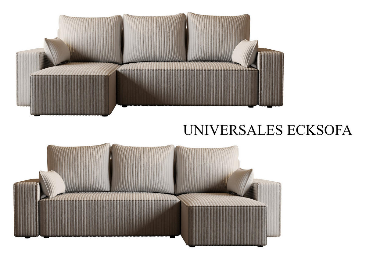 ECKSOFA Tobi mit Bettkasten und Schlaffunktion, L-Form/XL-Form, Cordstoff, Universal - Hellgrau, Holzwerkstoff (246/145cm) - 4ALL HOME