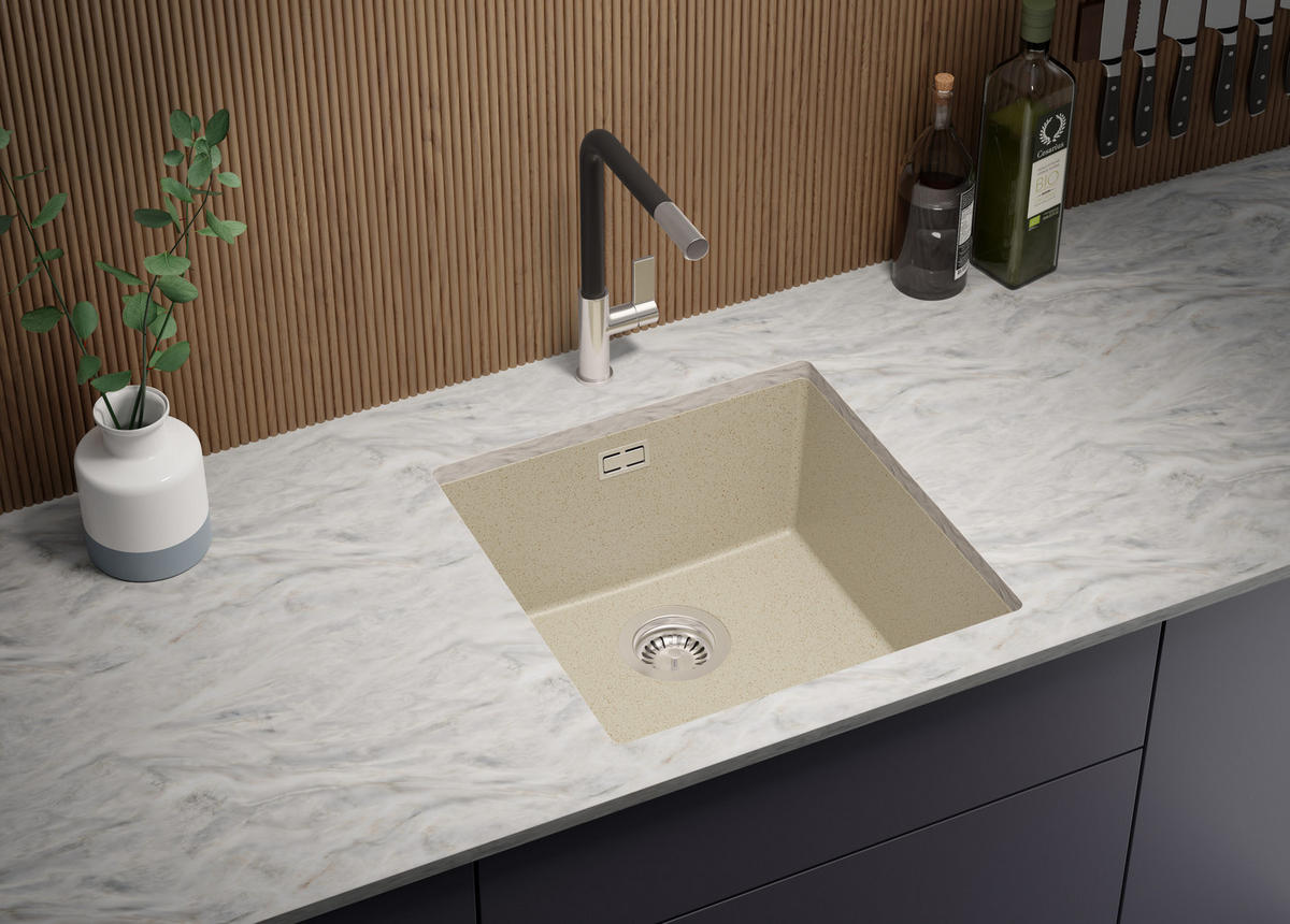 UNTERBAUSPÜLE GRANIT London, 2-er set Beige 46/47 cm 1 Becken + Ablauf-Set ab 50er Unterschrank - Chromfarben/Beige, Kunststoff (46/20/47cm) - Primagran