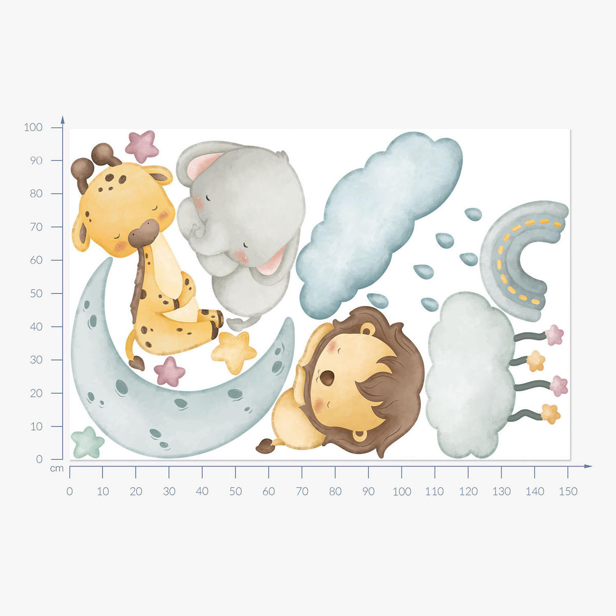 WANDAUFKLEBER 100x152cm - Tiere am Himmel - Multicolor, Kunststoff (100/152/0.1cm) - Wallfluent