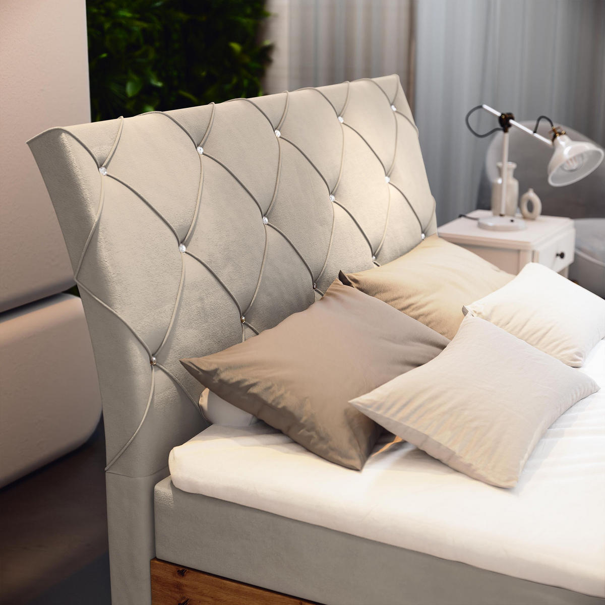 BOXBETT VELLANO 180x200 cm mit Matratze und Topper - Beige - Beige, Holz (180/200cm) - MASSENO