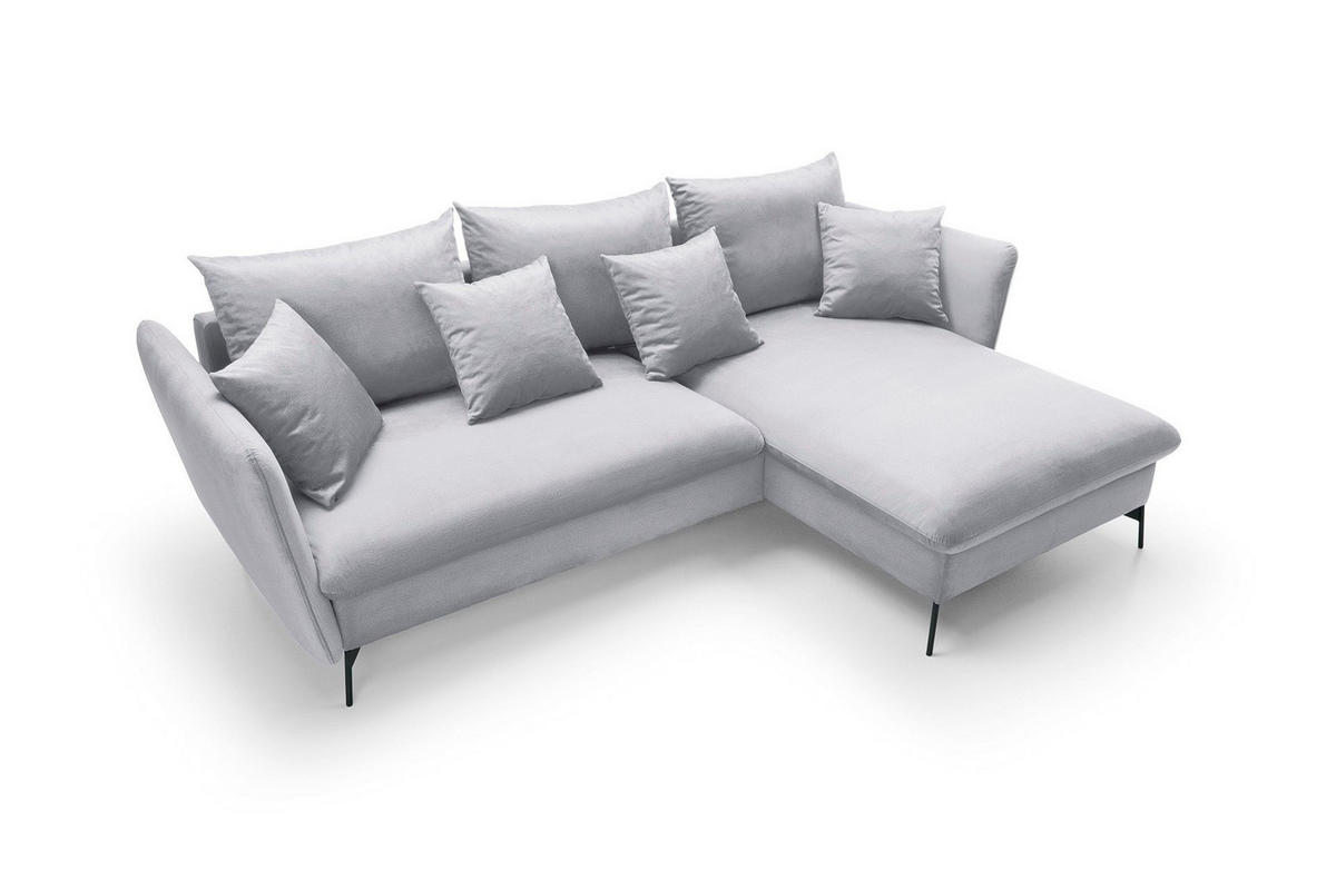 ECKSOFA FERRO Grau Velours-Stoff mit Schlaffunktion - Grau, Holz (258/167cm) - MASSENO