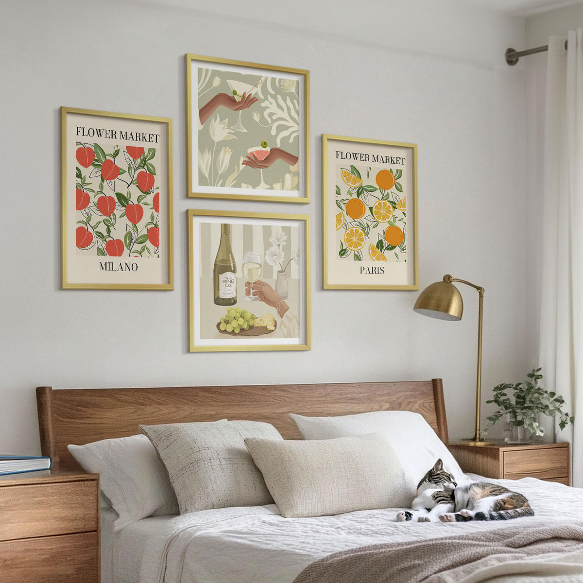 WANDBILDER 4er Set - 50x50 cm & 40x60 cm Goldrahmen - Blumenwein Mailand Paris - Goldfarben, Kunststoff (50/50cm) - ArtPrintCave