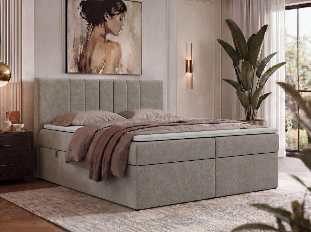 BOXBETT INERO 180/200 - Greige Stukture - Topper Visco - H4 - Greige/Schwarz, Kunststoff/Textil (180/200cm) - MKS