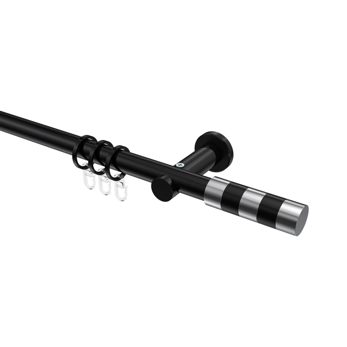 GARDINENSTANGEN-SET Platon Mavell 360 cm (geteilt in 2 x 180 cm), 1-läufig, 20 mm Ø Schwarz - Chromfarben/Schwarz, Metall (360cm) - INTERDECO