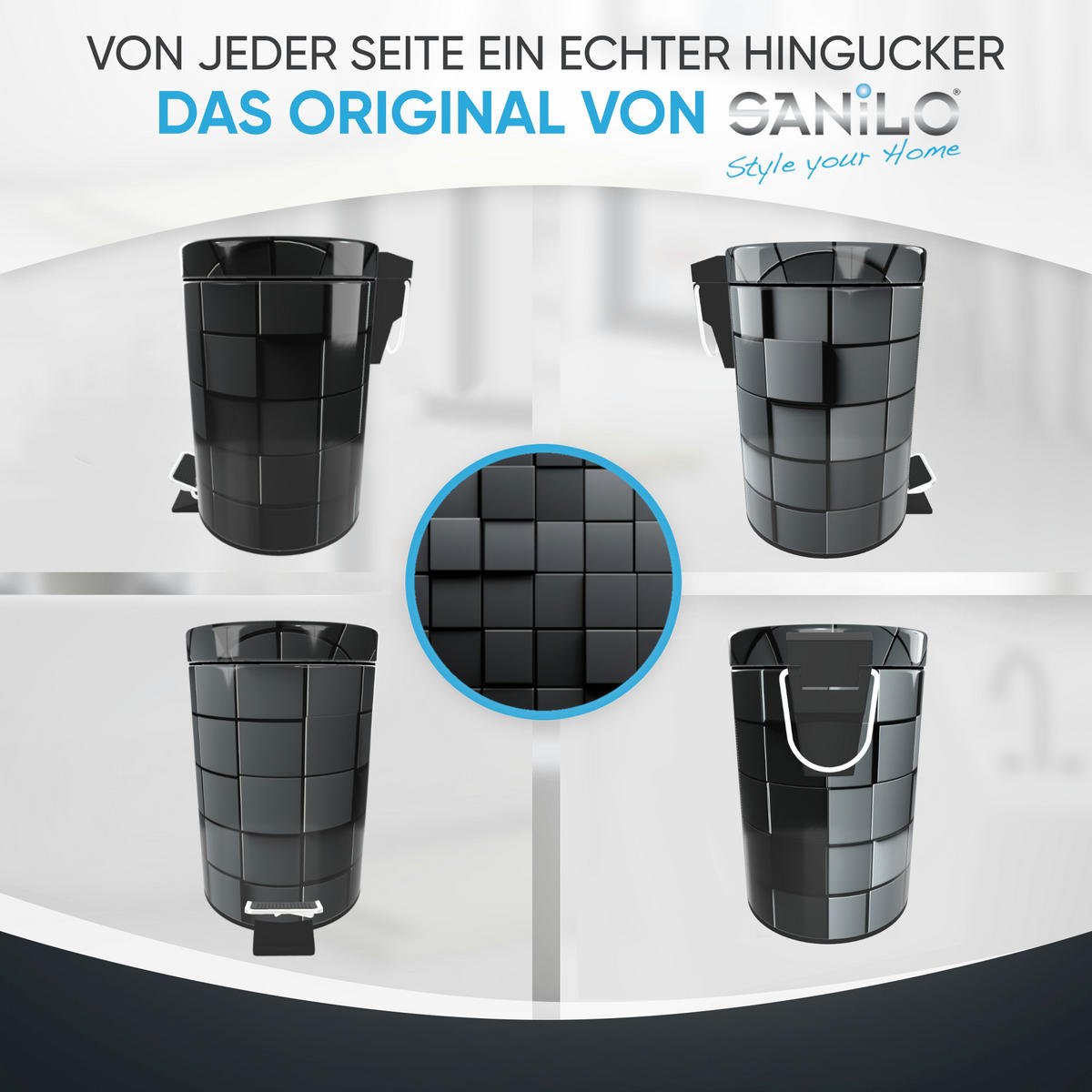 KOSMETIKEIMER Cube - Schwarz, Kunststoff/Metall (17/25/25cm) - Sanilo