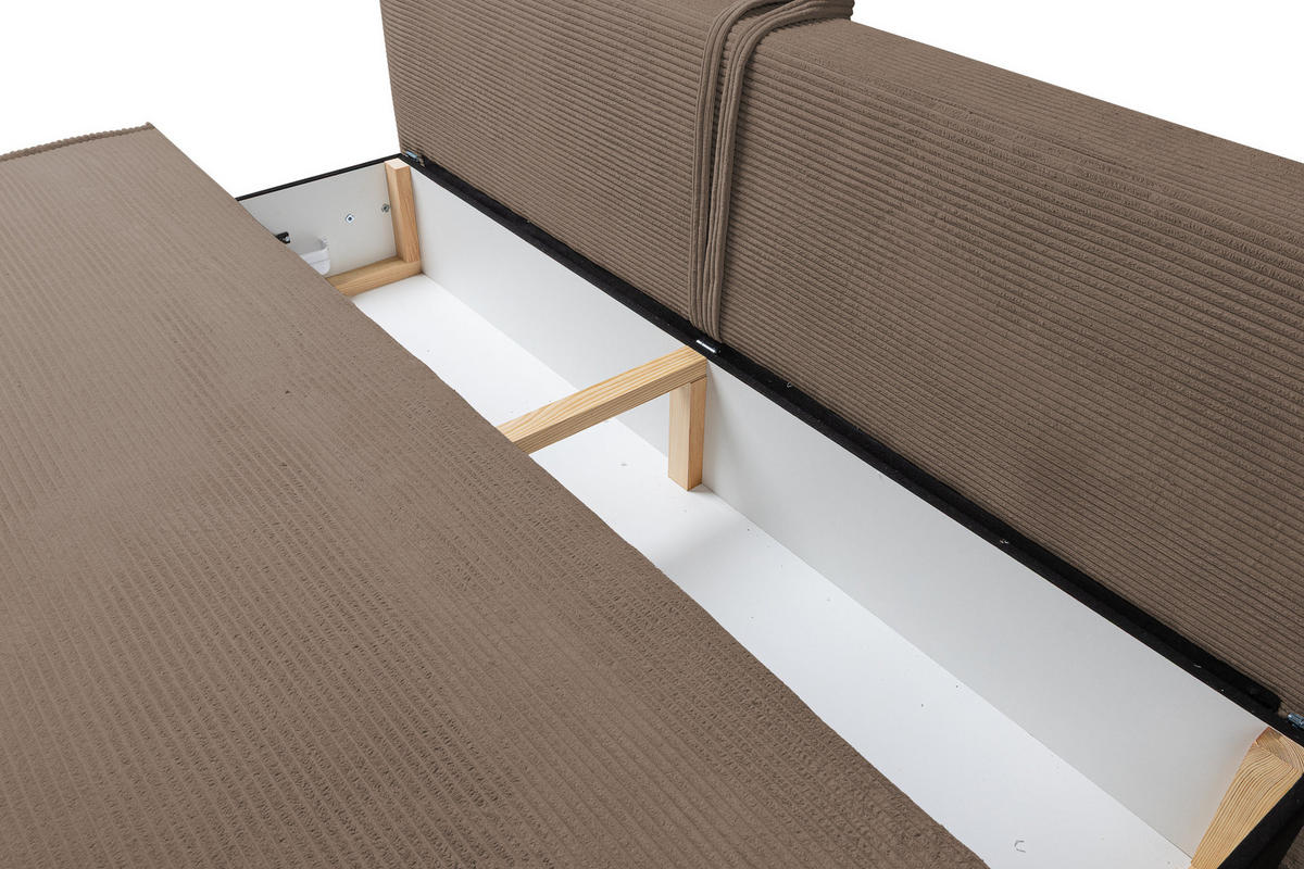 SCHLAFSOFA TIMO, Sofa mit Schlaffunktion und Bettkasten, Farbe: Braun, Cordstoff - Braun, Textil (200/80/93cm) - VENASI MÖBEL