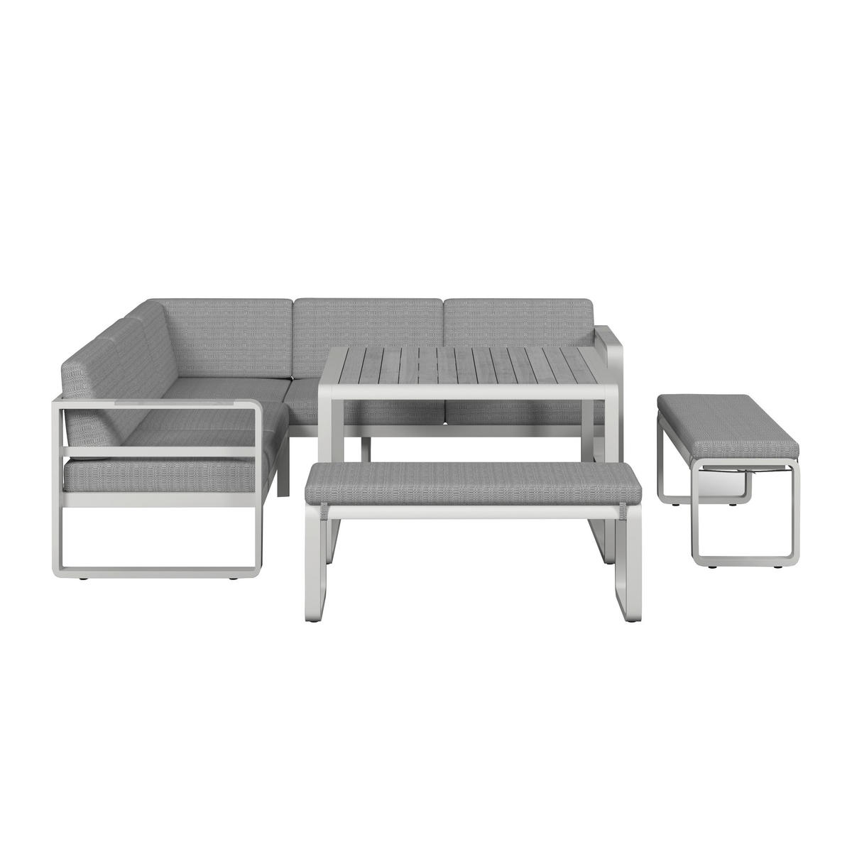 DINING-LOUNGESET Aruba Hellgr. /Weiß Outdoorstoff/Metall - Hellgrau, Metall - Bessagi Garden