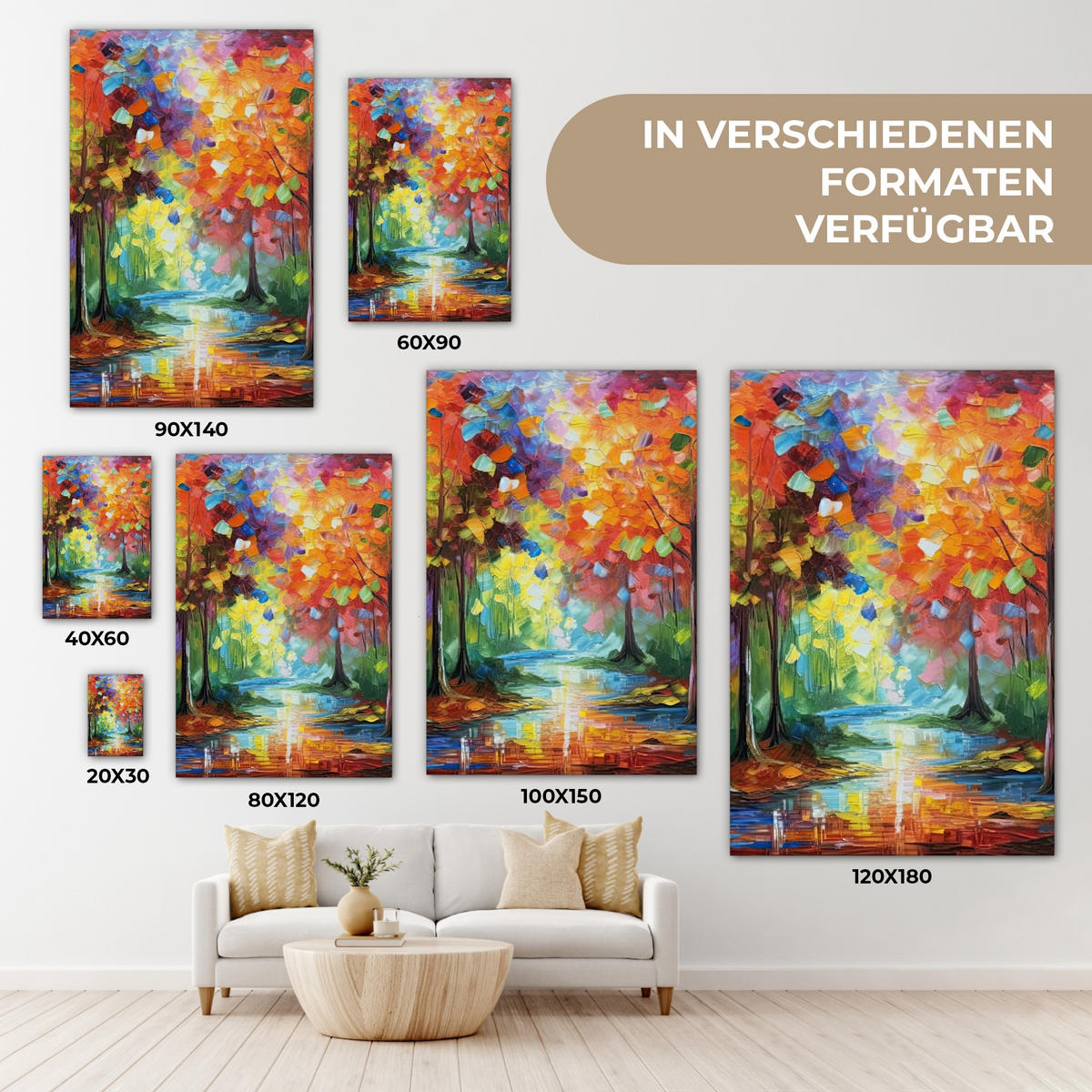 LEINWANDBILD Landschaft - Wald - Farben - Natur 80x120 cm - Multicolor, Textil (80/120cm) - MuchoWow