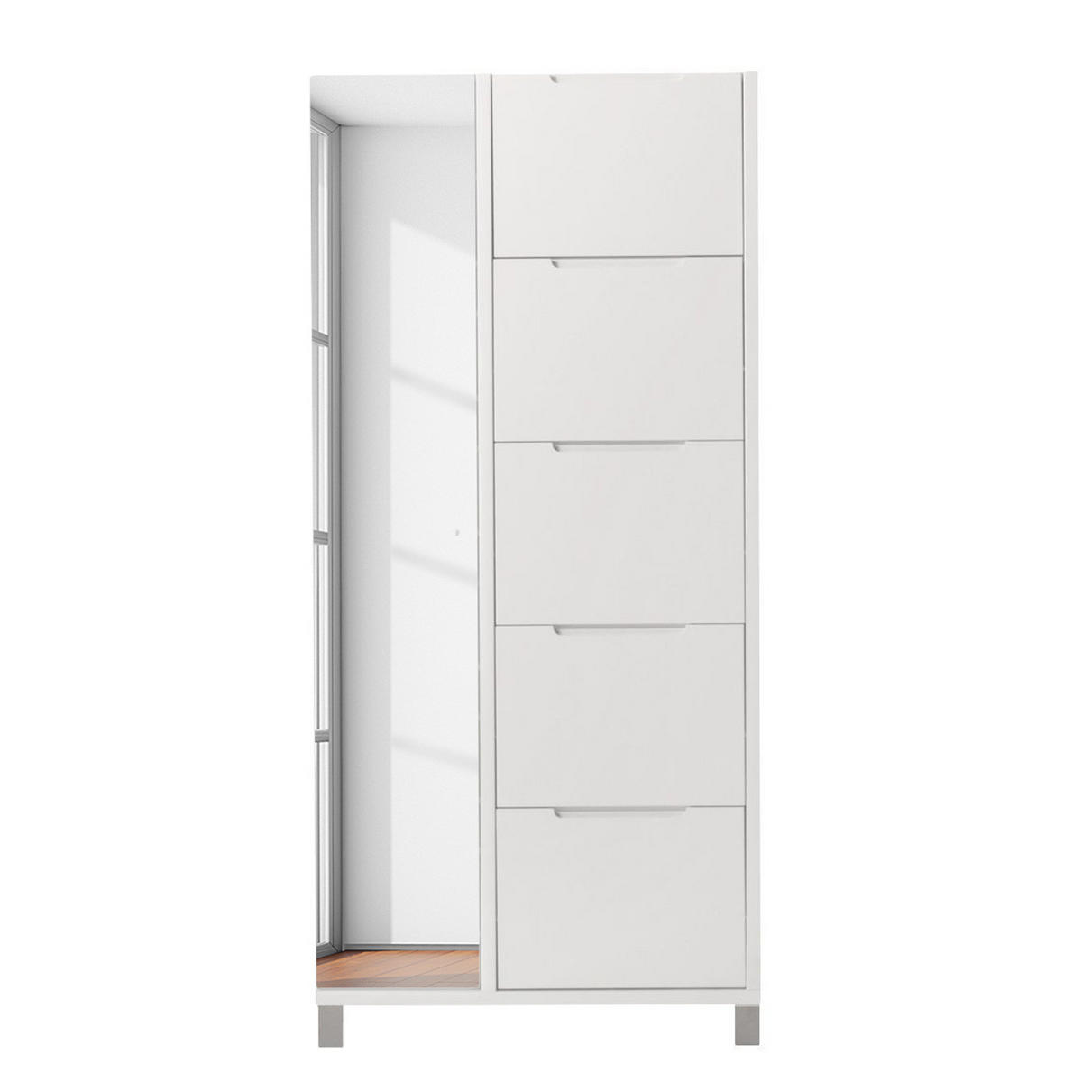 SCHUHSCHRANK mit Spiegeltür - Weiß - Weiß, Holzwerkstoff (85/185/17cm) - home24