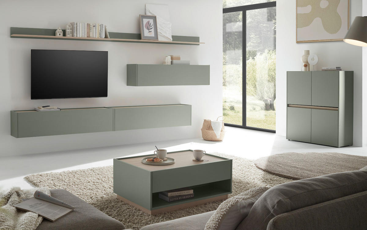 HIGHBOARD Salbei grün, Barista Eiche, Kommode 100 x 120 cm, Center - Salbeigrün/Eichefarben, Holz/Holzwerkstoff (100/120/40cm) - Furn.Design