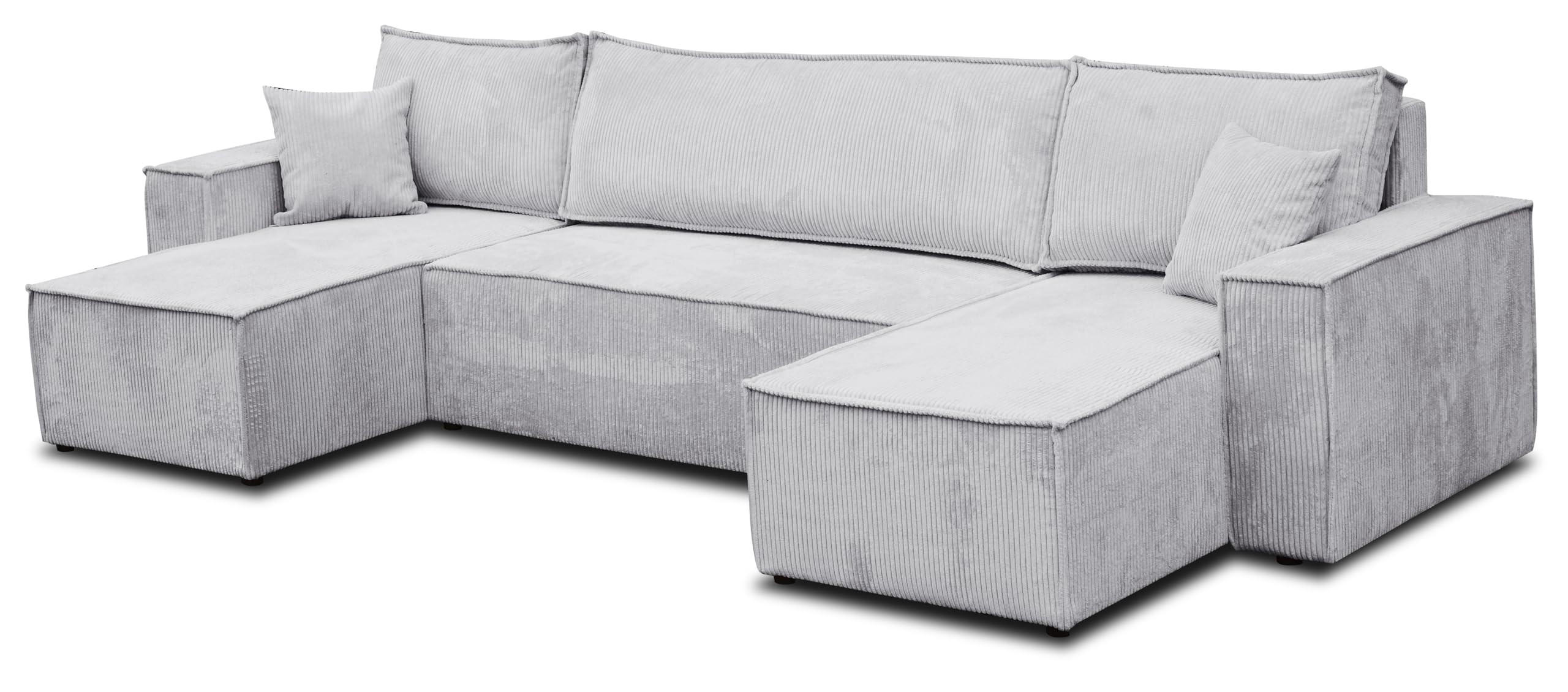 WOHNLANDSCHAFT Hugo U-Form Cordstoff mit Schlaffunktion und Bettkasten - Greige, Textil (312/83/142cm) - VENASI MÖBEL