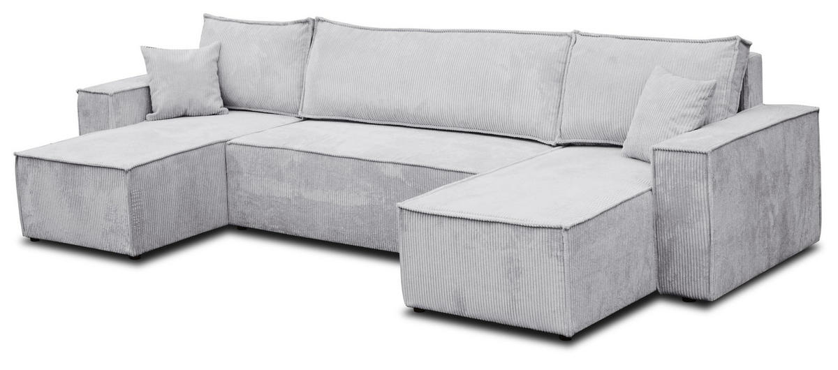 WOHNLANDSCHAFT Hugo U-Form Cordstoff mit Schlaffunktion und Bettkasten - Greige, Textil (312/83/142cm) - VENASI MÖBEL