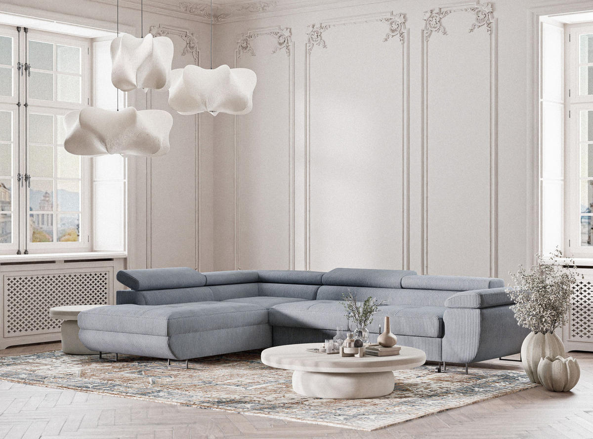 ECKSOFA MIT SCHLAFFUNKTION Concord Hellgrau Samtstoff - Hellgrau/Schwarz, Holz/Holzwerkstoff (203/277cm) - Maison de Reve