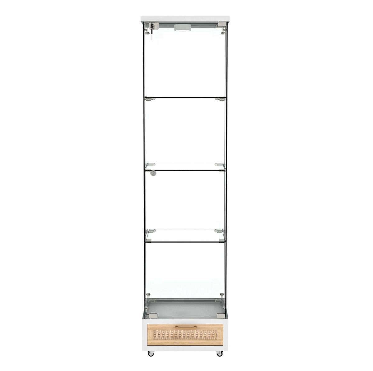 VITRINA 36,5/42,5/167 cm bijela od MDF-a i kaljenog stakla s LED rasvjetom i ladicama - bijela, drvni materijal (42.5/167/36.5cm) - OKWISH