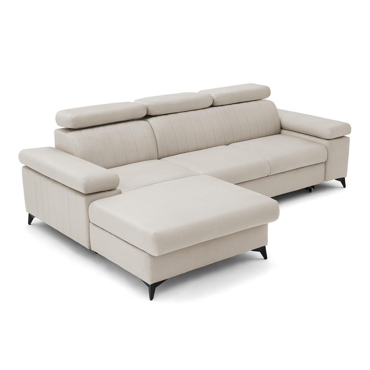 ECKSOFA FELIX L Links mit Schlaffunktion Velours Creme - Creme/Schwarz, Holz/Textil (257/176cm) - Muffo