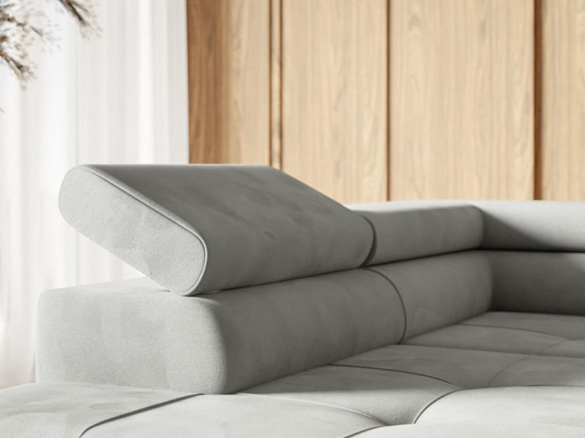 ECKSOFA Silber MERY L Mit Verstellbaren Kopfstützen Auf Silbernen Beinen - Grau, Textil (250/200cm) - Sepro Meble