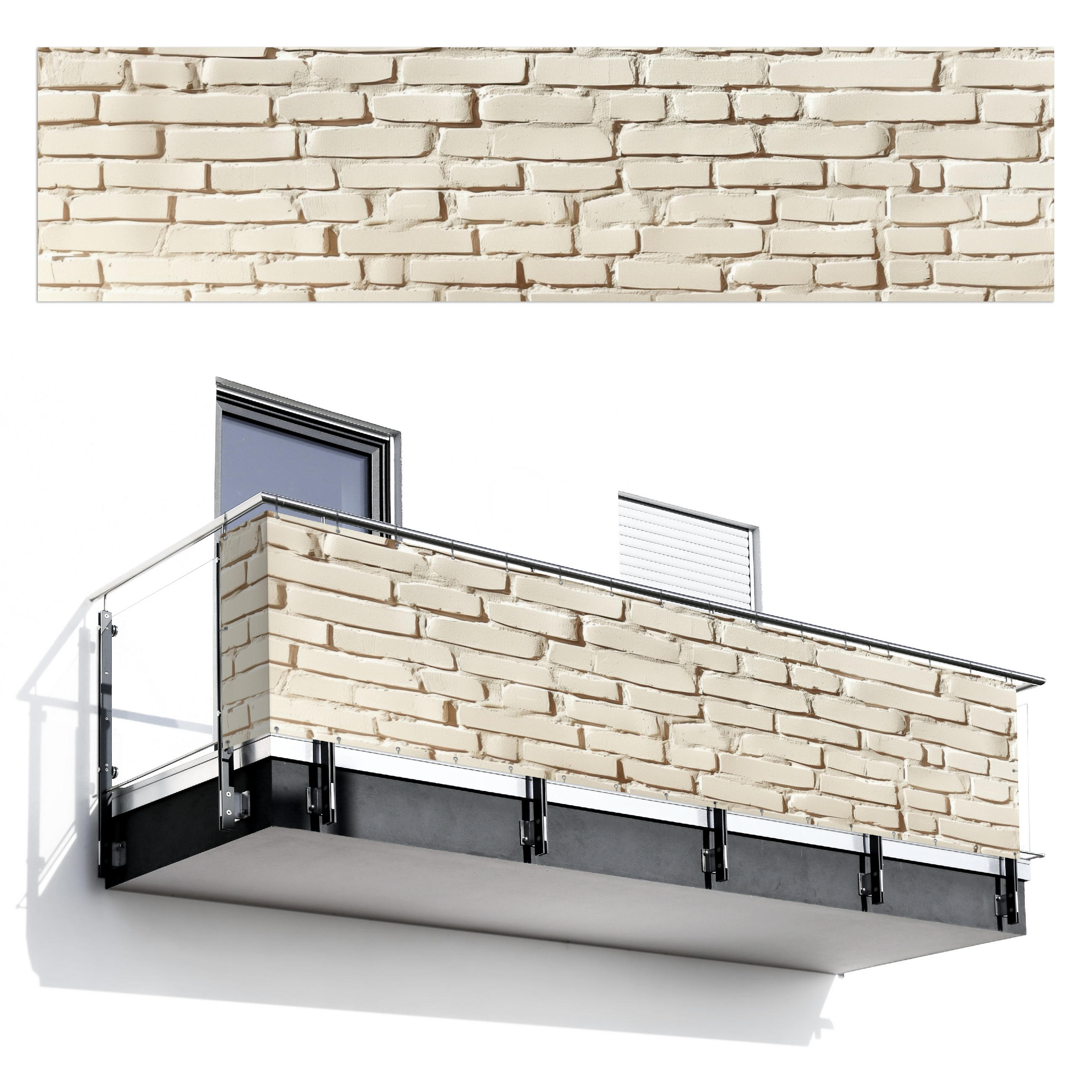BALKON-SICHTSCHUTZ Ziegel - Wand - Licht - Weiß - Creme, Kunststoff (500/130cm) - MuchoWow