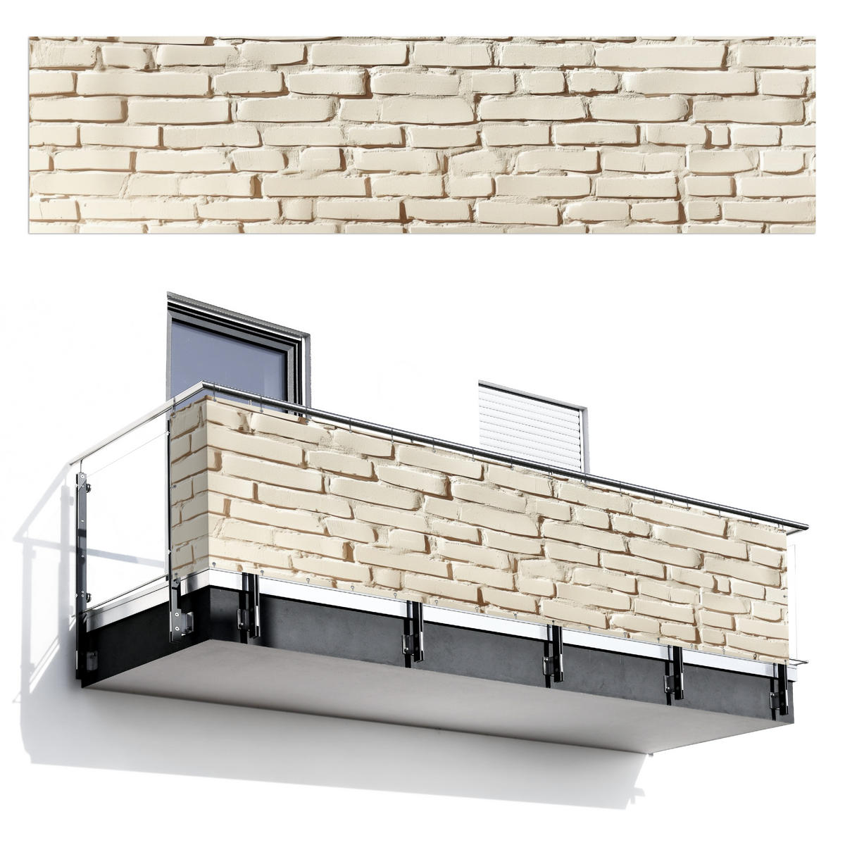 BALKON-SICHTSCHUTZ Ziegel - Wand - Licht - Weiß - Creme, Kunststoff (500/120cm) - MuchoWow
