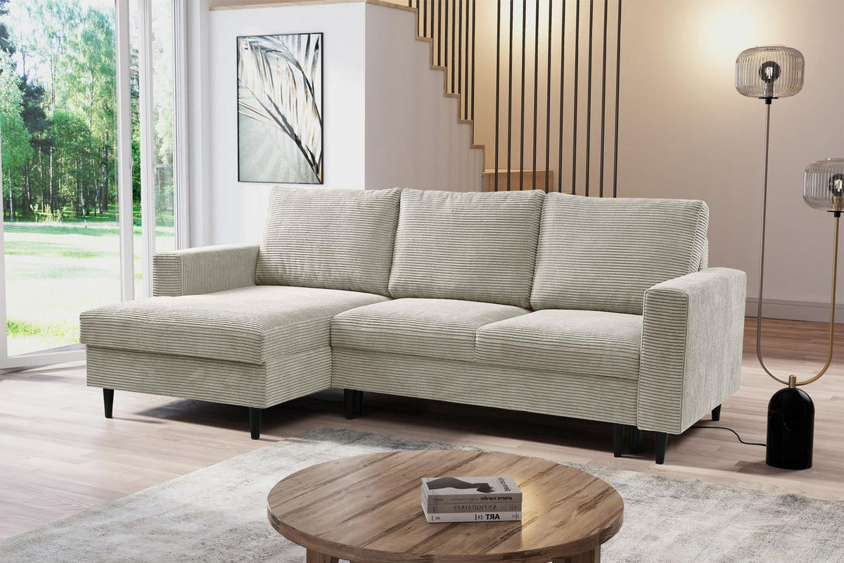 ECKSOFA Nalika Hellbeige mit Cordbezug - Beige/Creme, Holz/Textil (230/143cm) - Selsey