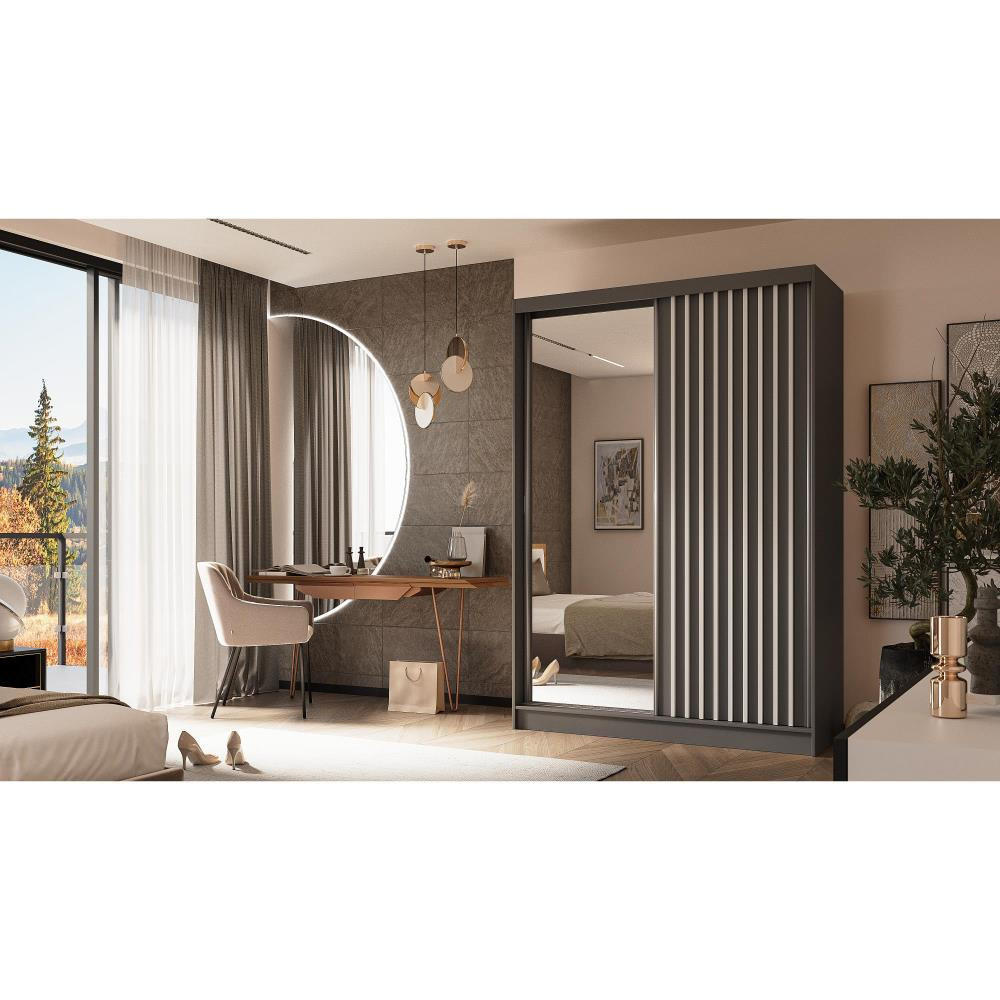 SCHWEBETÜRENSCHRANK Helix 150/216/61 grau+weiß mit Schubladeneinsätze - Weiß/Grau, Holzwerkstoff (150/216/61cm) - Beautysofa