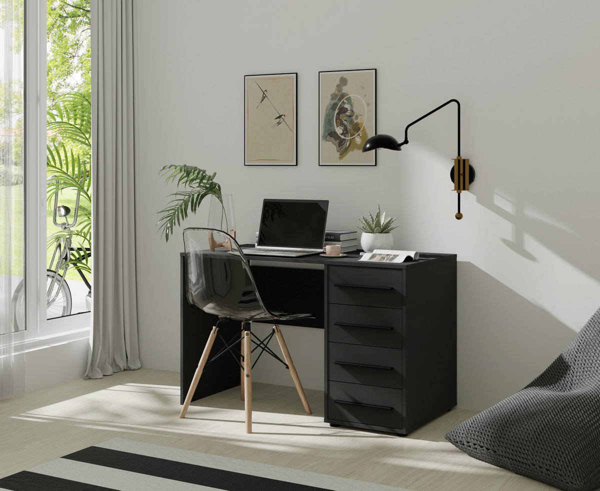 SCHREIBTISCH Modena 120x60 in Schwarz mit Schubladen - Schwarz, Holzwerkstoff/Kunststoff (60/120/75cm) - Ravio