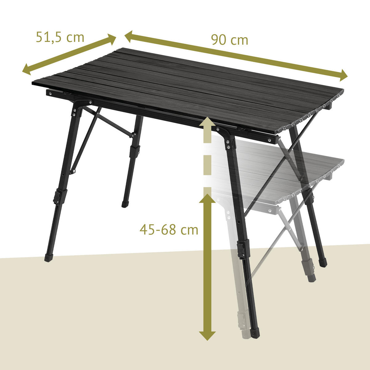 CAMPINGTISCH Höhenverstellbar Schwarz - Schwarz, Metall (51.5/90/68cm) - JAWINIO
