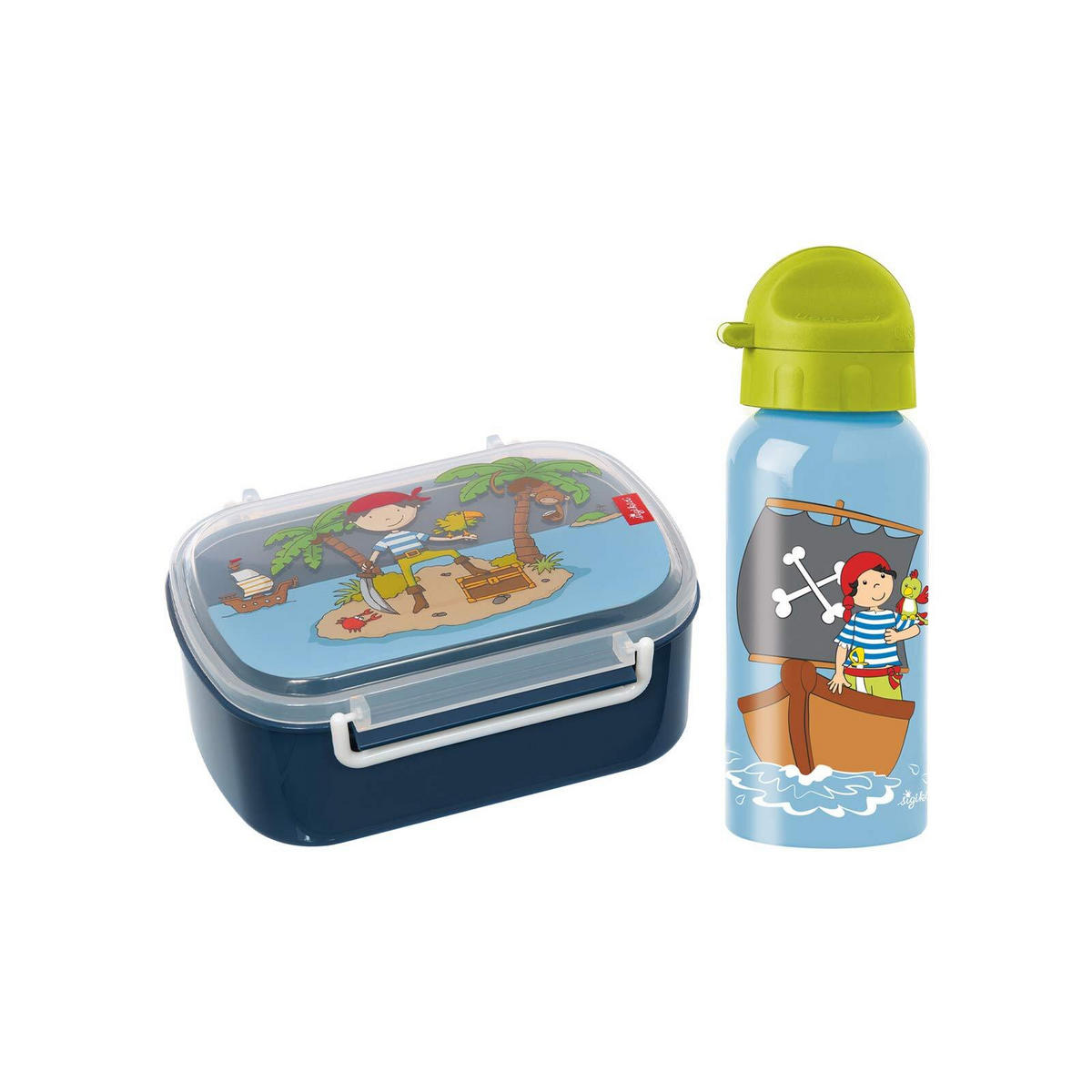 BROTDOSE + TRINKFLASCHE Sammy Samoa Insel, blau 2er Set - Dunkelblau, Kunststoff (1/1/1cm) - Sigikid