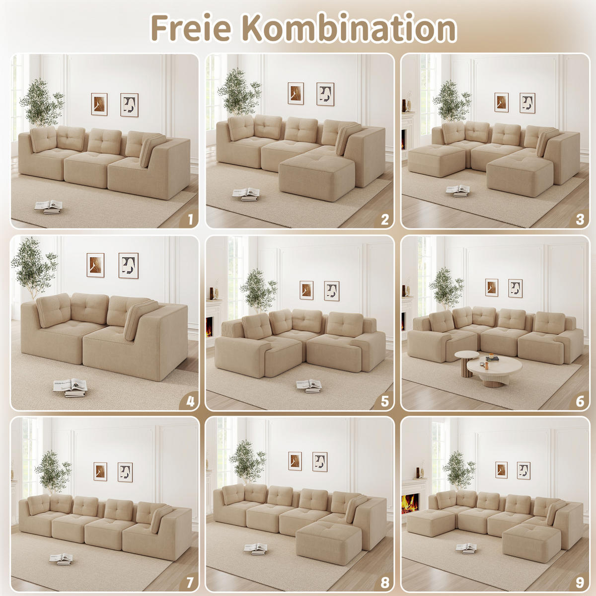 SOFA 297/104/69 cm in Beige aus Cord mit tiefer Sitzfläche - Beige, Textil (104/69/297cm) - Flora Grace