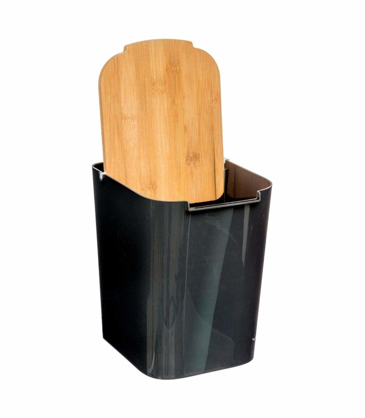 MÜLLBADKORB mit Bambusdeckel 5 l 18/22/25 cm - Schwarz, Kunststoff (22/25/18cm) - 5five Simply Smart