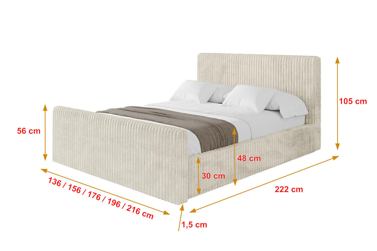 POLSTERBETT mit Bettkasten, Fußteil und Lattenrost, Boxbett mit Matratze H3/H4 - ALOVA-Z-V1 - Beige, Holzwerkstoff/Textil (180/200cm) - ALTDECOR
