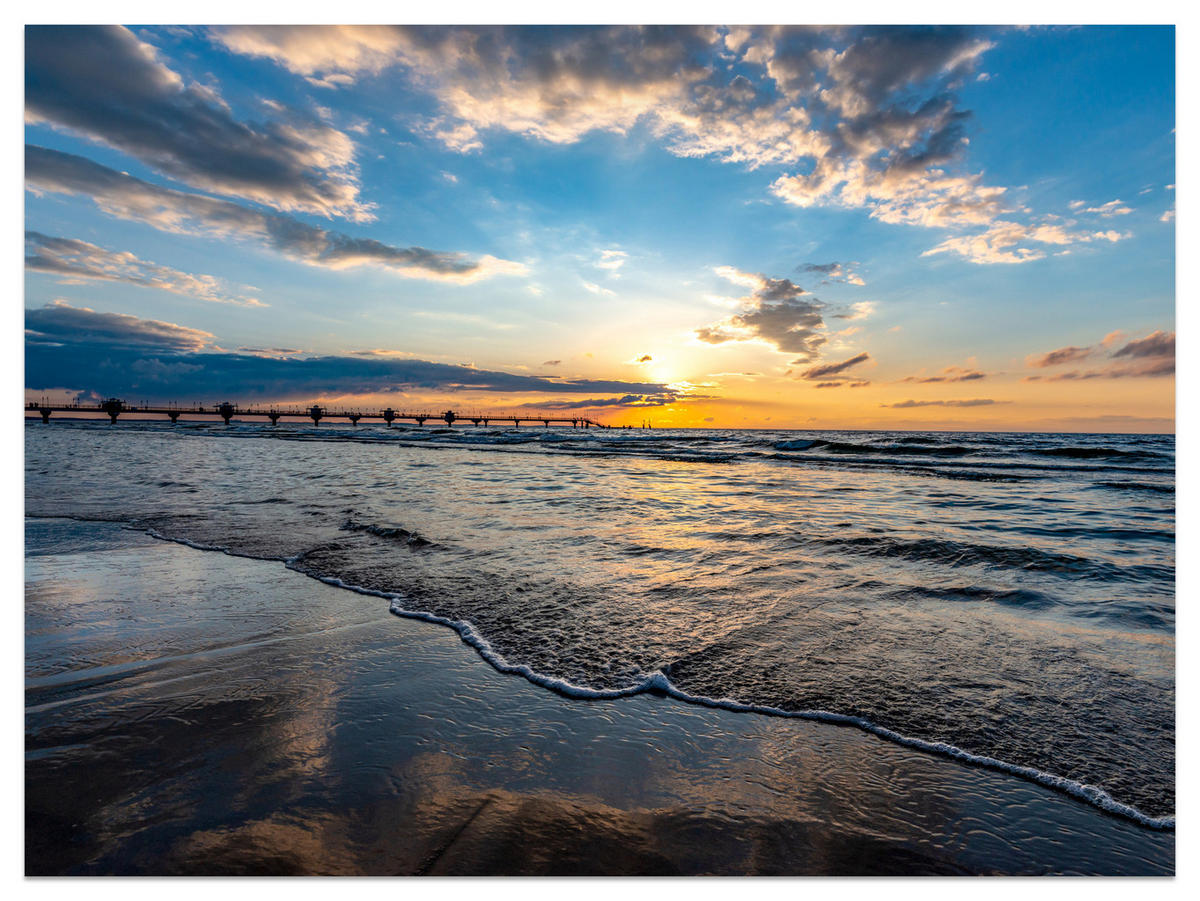 FOTOTAPETE für Wohnzimmer Sonnenuntergang Pier Romantik Meer 400x280 - Blau/Gelb, Papier (400/280cm) - Muralo