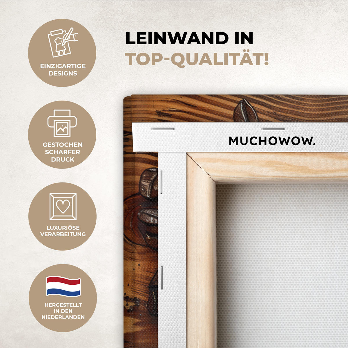 LEINWANDBILD Kaffee - Vintage - Braun - Tasse - Holz Gemälde 60x40 cm - Braun, Textil (60/40cm) - MuchoWow