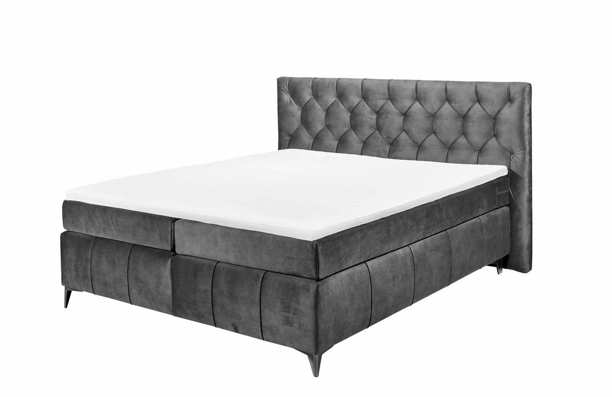 BOXSPRINGBETT 180 x 200 cm – 7‑Zonen-Tonnentaschen-Federkernmatratze, HR‑30 Topper, Samtoptik - Blau/Dunkelgrau, Kunststoff/Textil (180/200cm) - ed exciting design