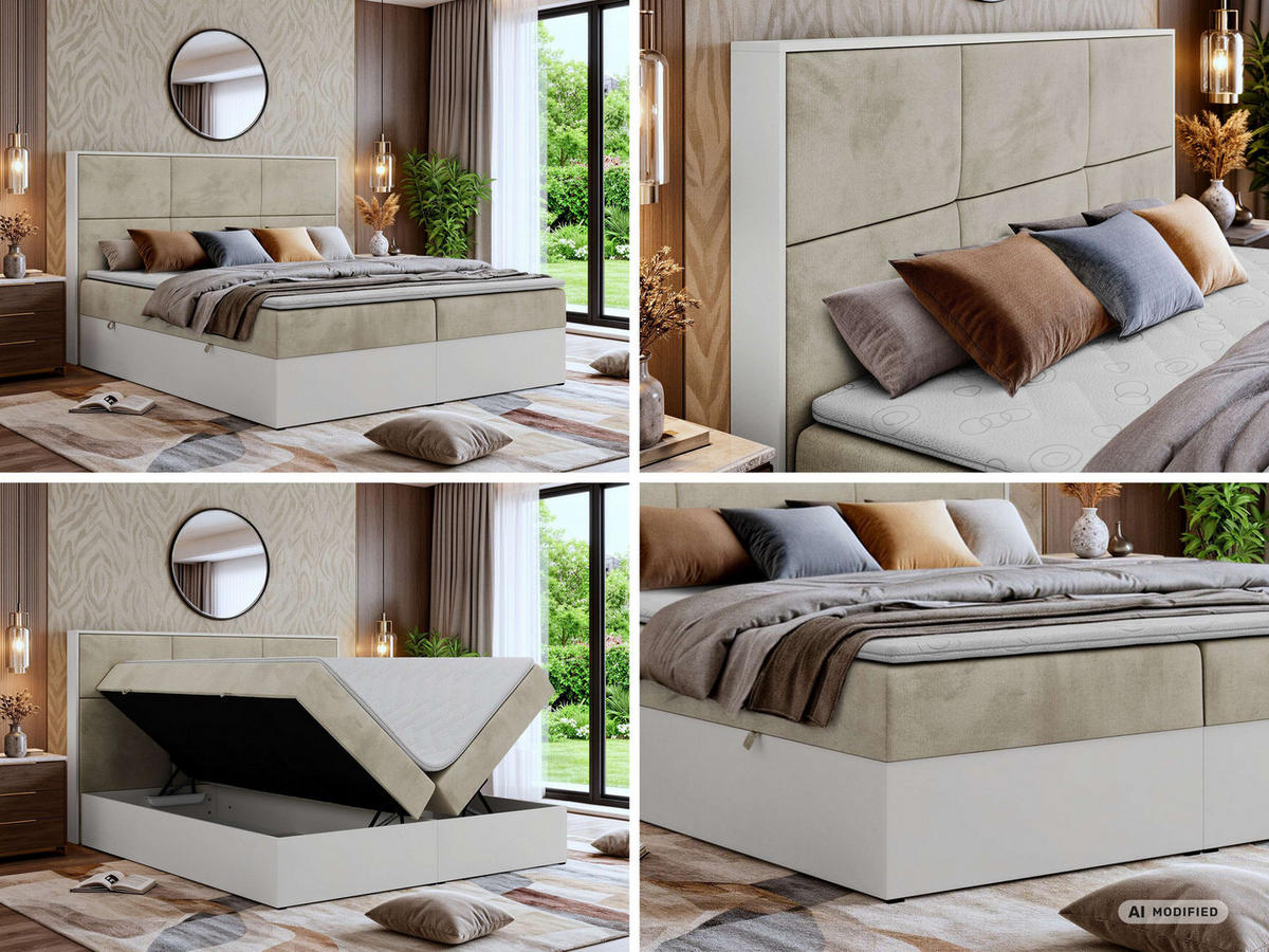 KONTINENTÁLNÍ POSTEL DELVIT 140/200 - Béžová Samet - Topper Visco - H3 - černá/béžová, textil/plast (140/200cm) - MKS
