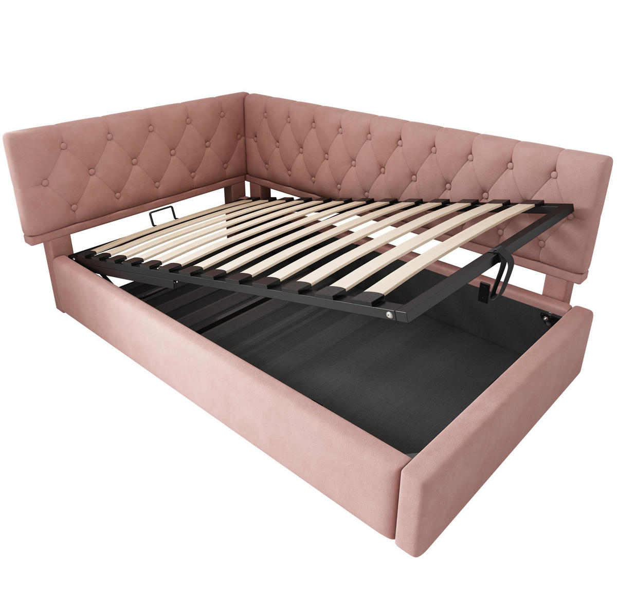 TAPECIRANI krevet 90/200 cm ružičasti od baršuna s spremištem i podnicom - pink, tekstil (90/200cm) - OKWISH