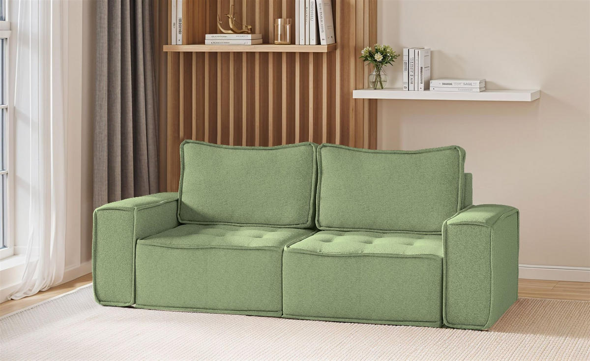 SOFASET Sande 3-2-1 Stoff Alpine - Hellgrün, Holzwerkstoff/Textil (292/85/90cm) - Fun Möbel
