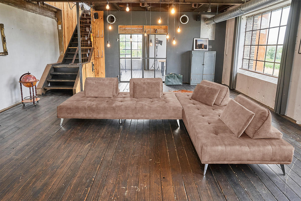 ECKSOFA WIOLO Taupe Velvet - Taupe/Silberfarben, Textil/Metall (350/240cm) - KAWOLA