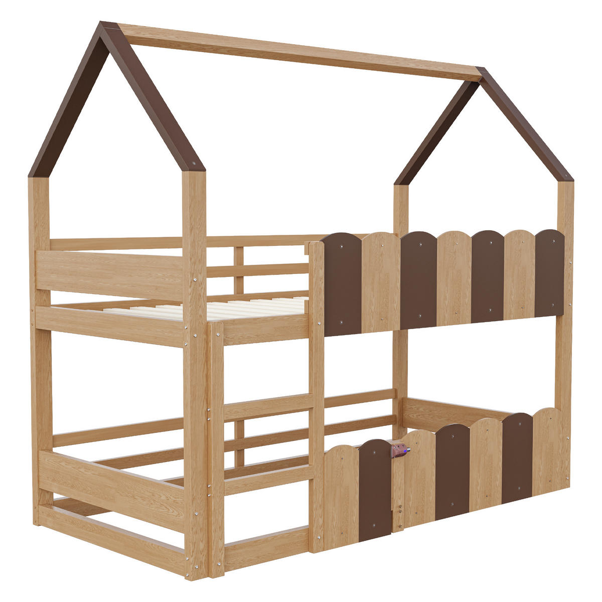 ETAGENBETT 90/200 cm in Natur mit Hausdesign - Naturfarben, Holz/Holzwerkstoff (90/200cm) - WISHDOR
