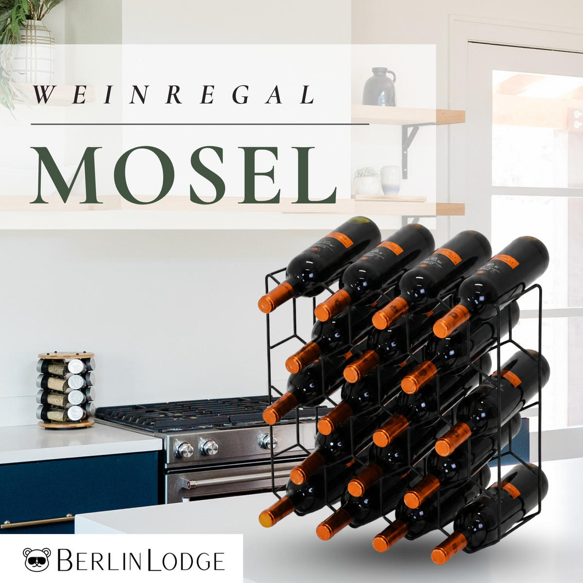 WEINREGAL Mosel HxBxT 41,2x44x14 cm 18 Flaschen Metall Schwarz - Schwarz, Metall (44/41/14cm) - BERLINLODGE