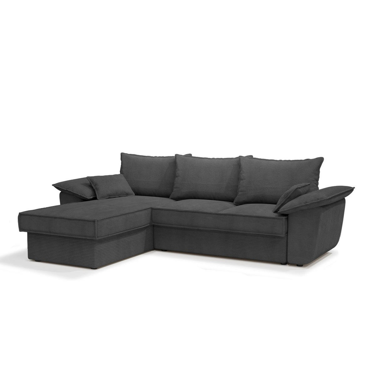 ECKSOFA LINKS Gerippter Samt Anthrazitgrau 257cm - Dunkelgrau/Anthrazit, Textil (168/257cm) - Sia Home