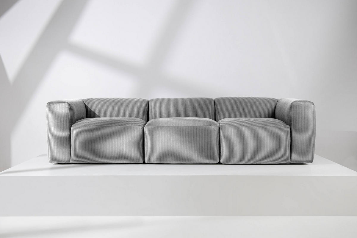 3-SITZER-MODULSOFA BUFFO mit extrem weicher und bequemer Sitzfläche, Kordstoff, hellgrau - Hellgrau, Textil (290/73/96cm) - KONSIMO®