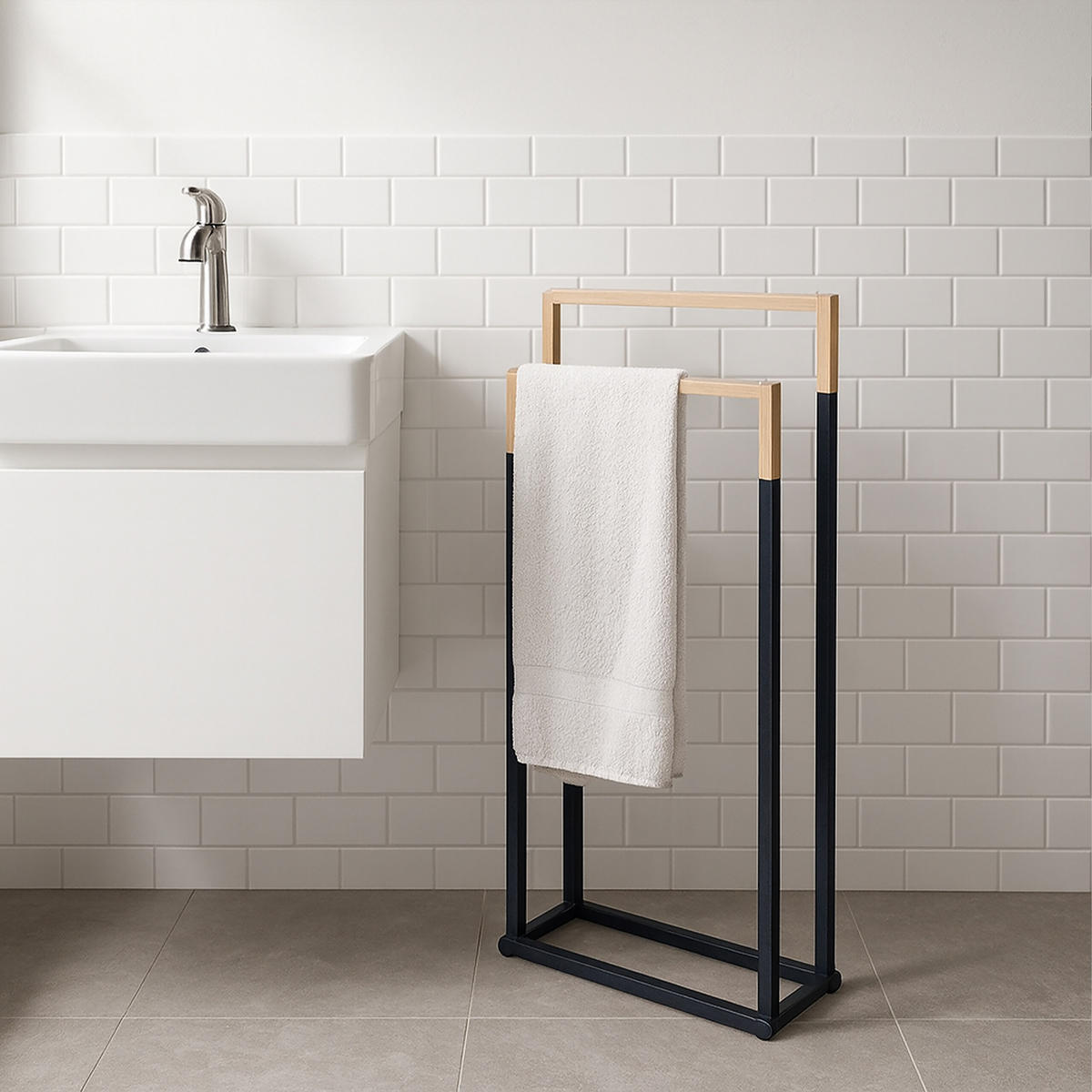HANDTUCHSTÄNDER - Schwarz, Holz/Metall (44/86/21cm) - Relaxdays