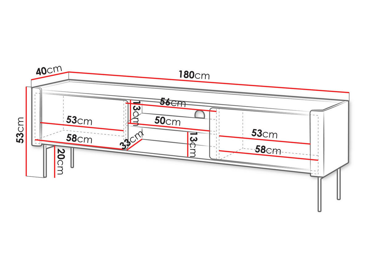 TV-LOWBOARD Wrap 180 - Nussbaumfarben/Schwarz, Holzwerkstoff/Metall (180/53/40cm) - MIRJAN24