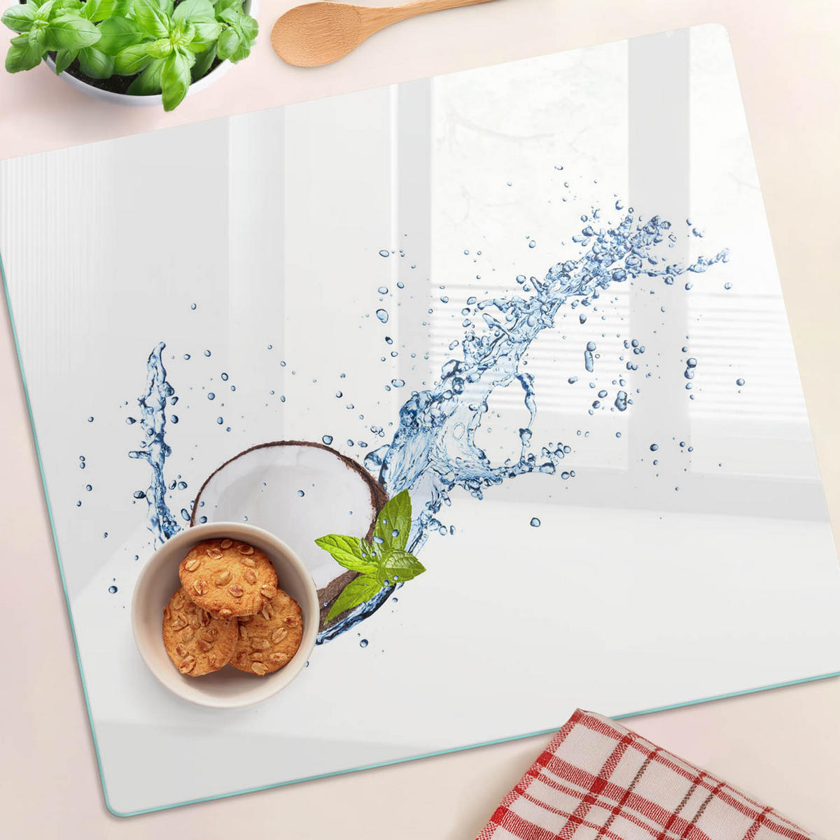 GLASPLATTE 60x52 cm Kokosnuss und Wasser - Braun, Glas (60/0.4/52cm) - TULUP