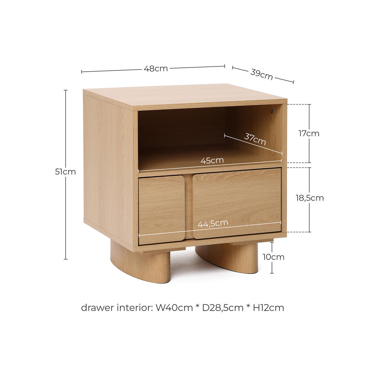NACHTTISCH | B48 x T39 x H51 cm - Eichefarben, Holzwerkstoff (48/51/39cm) - Hometopia